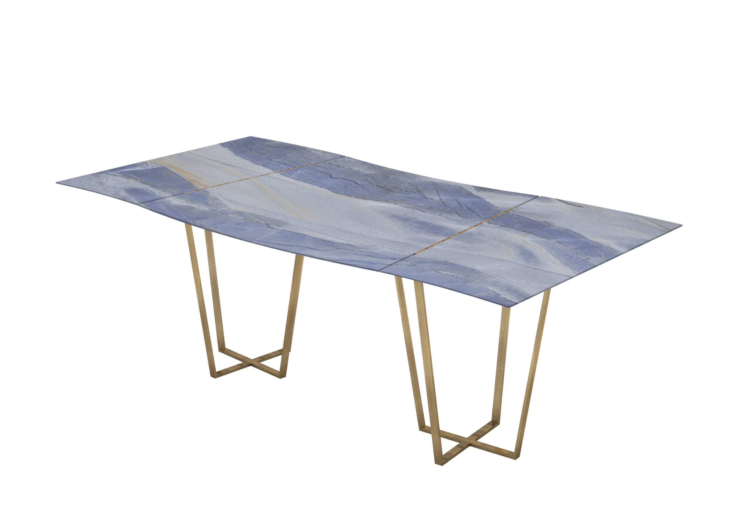 Sargas mesa de cuarcita ondulada modular. Aul Macaubas. Patas metálicas color bronce.