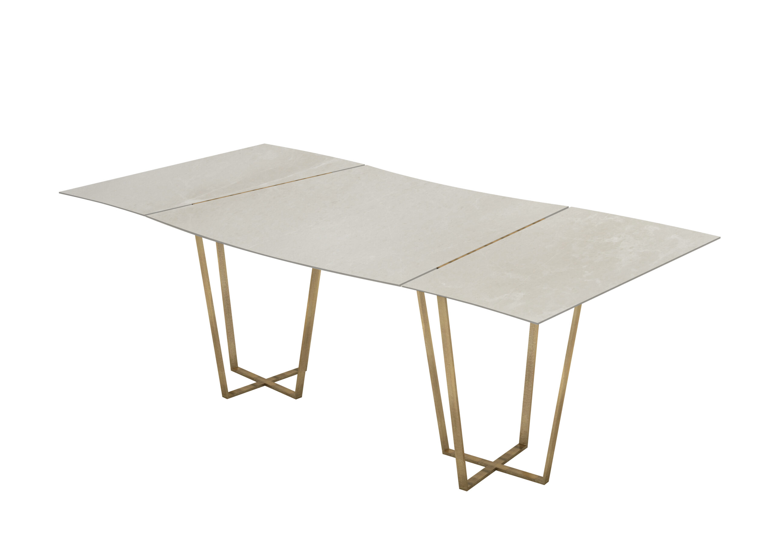 Sargas mesa de mármol ondulada modular. Crema Premium. Patas metálicas color bronce.