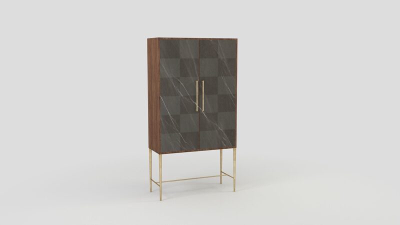 Marble living-room cupboard with metal legs, Tabit - Image 8
