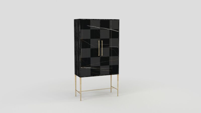 Marble living-room cupboard with metal legs, Tabit - Image 6
