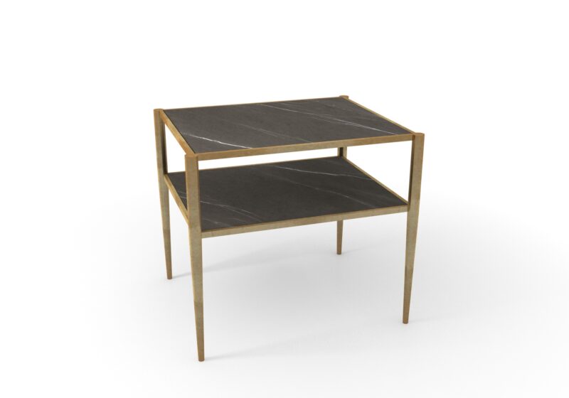 Mesita de noche abierta de mármol gris Pietra Grey con patas color bronce Anaïs