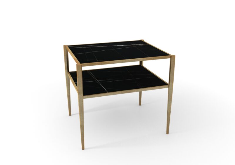 Mesita de noche abierta de mármol negro Black Mirage con patas color bronce Anaïs