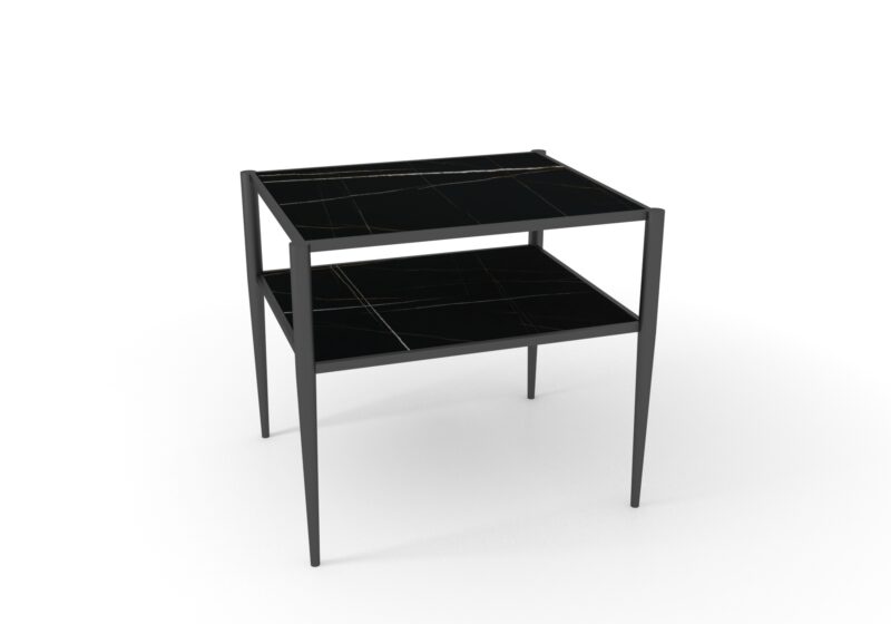 Mesita de noche abierta de mármol negro Black Mirage con patas color negro Anaïs